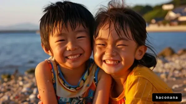 海辺で笑う子供たち