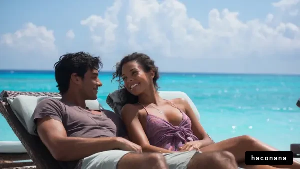 ビーチで楽しむカップル