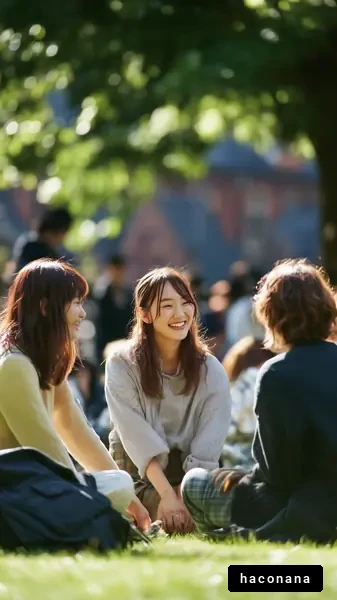 公園で笑顔の友達たち