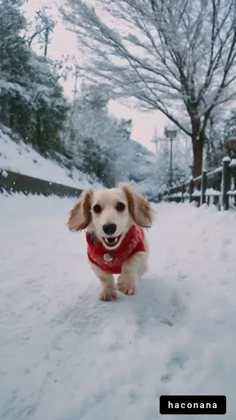 雪の中を走る犬