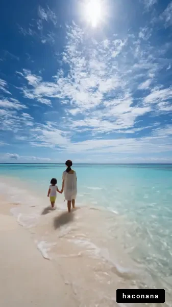 美しいビーチでの親子の風景