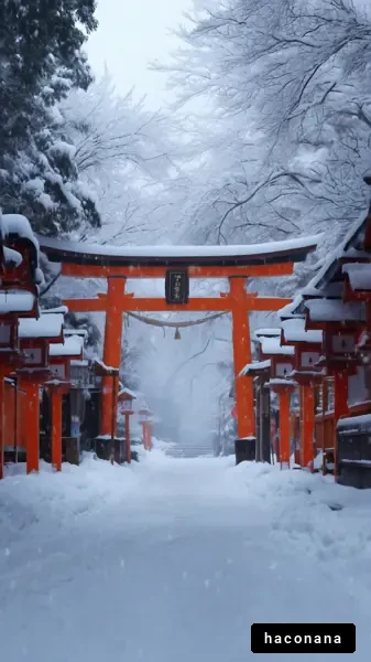 雪景色の神社の風景