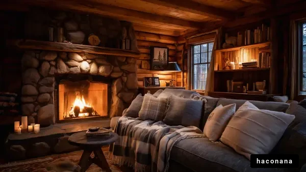 温かみのあるログハウスのリビング