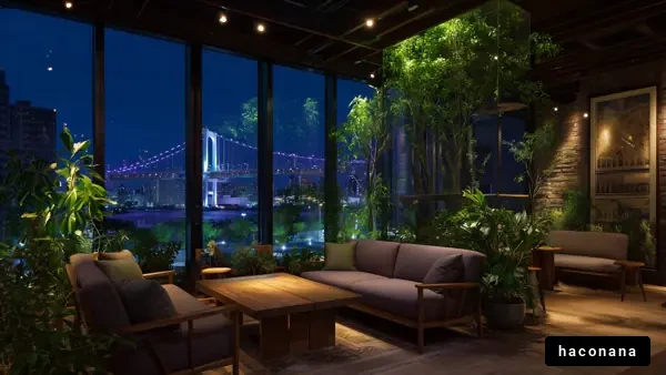 夜景のあるリビングスペース