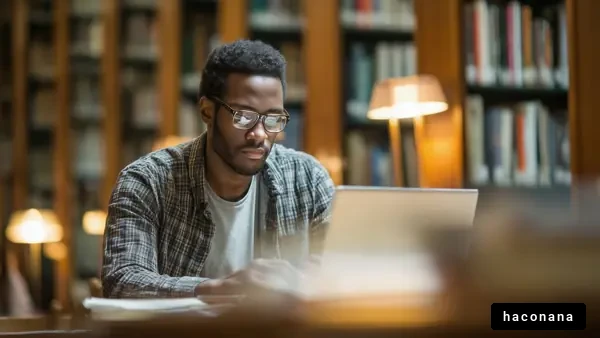 図書館で勉強する若者