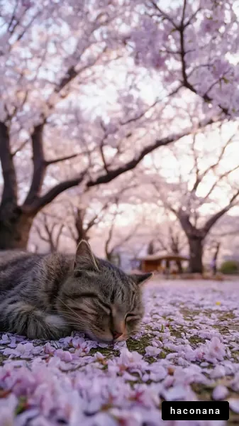 桜の下で眠る猫