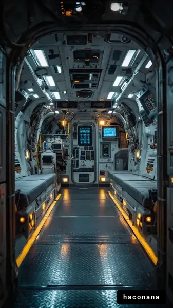 宇宙船内の未来的な景観