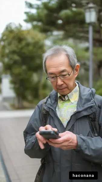 公園でスマホを使う高齢者