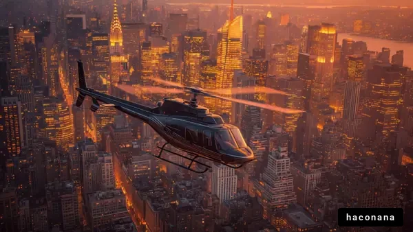 夜景を飛ぶヘリコプター
