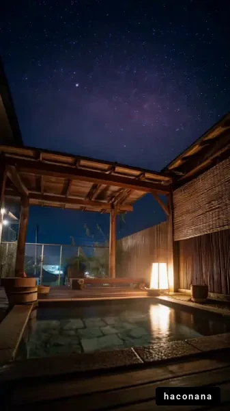 星空の下の温泉風景
