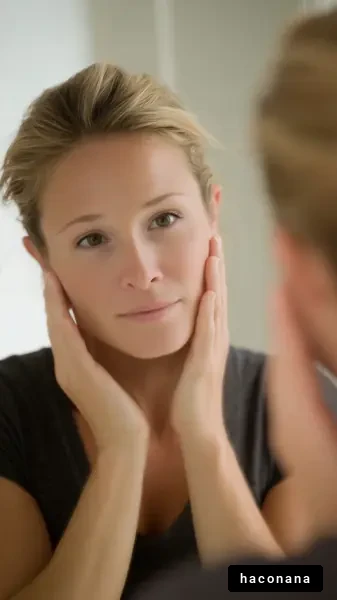 鏡で自分を見つめる女性