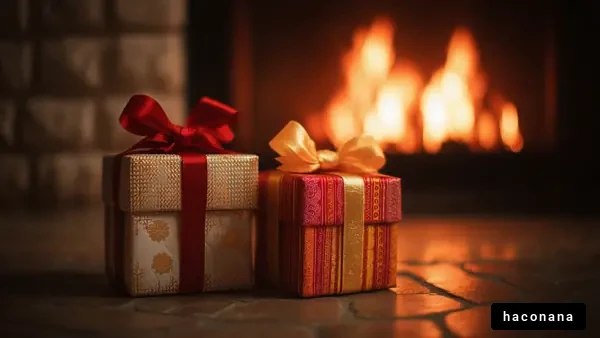 暖炉の前のプレゼント