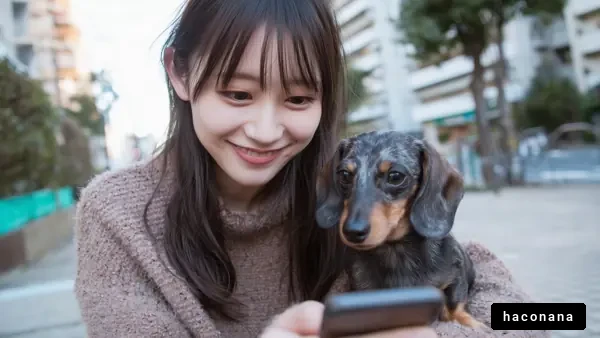 可愛い犬と笑顔の女性
