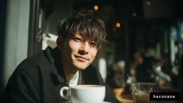 カフェでくつろぐ若者