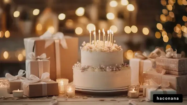 お祝いのケーキと贈り物