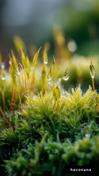 緑の苔と露の風景