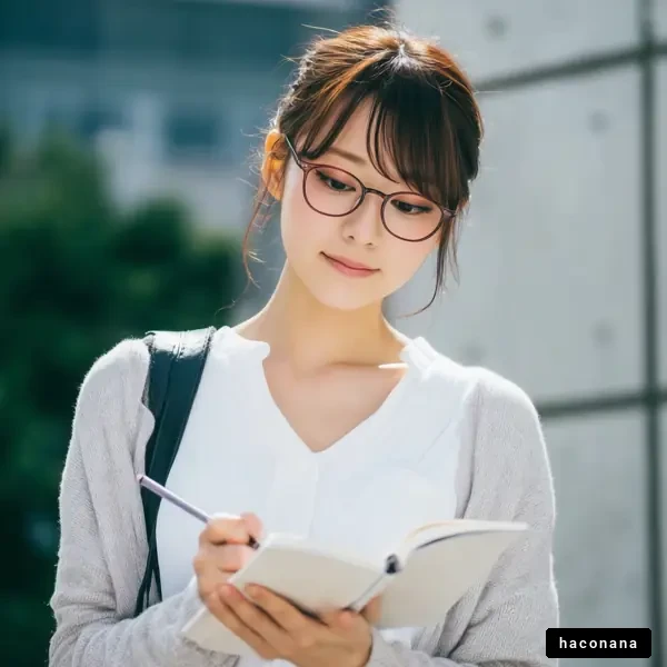 若い女性がノートに記入