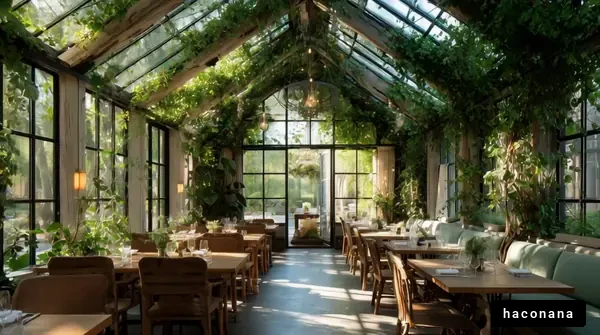 緑豊かなレストラン内装