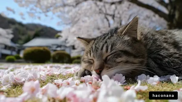 桜の下で眠る猫