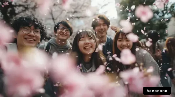 桜の下で笑顔の仲間たち