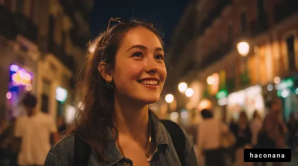 夜の街で楽しむ女の子