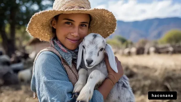 子羊を抱く女性