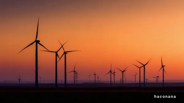 風力発電の美しい夕景