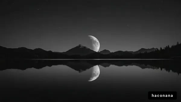 黒白の月と山の風景