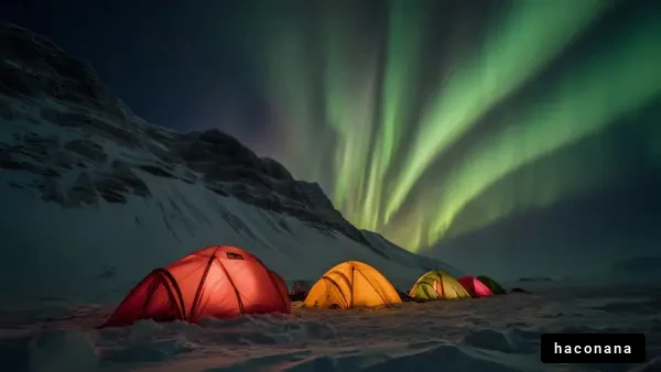 美しいオーロラとテント