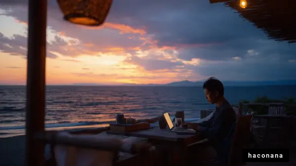 海辺での仕事風景