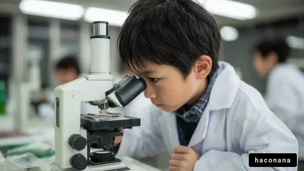 実験に夢中な子供の姿