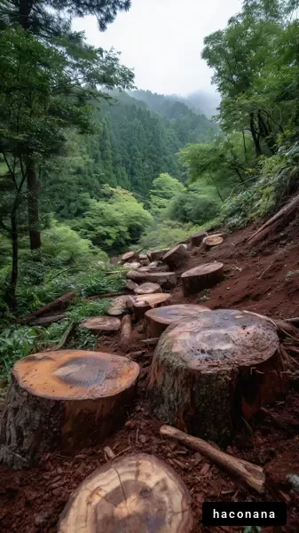森の切り株と自然