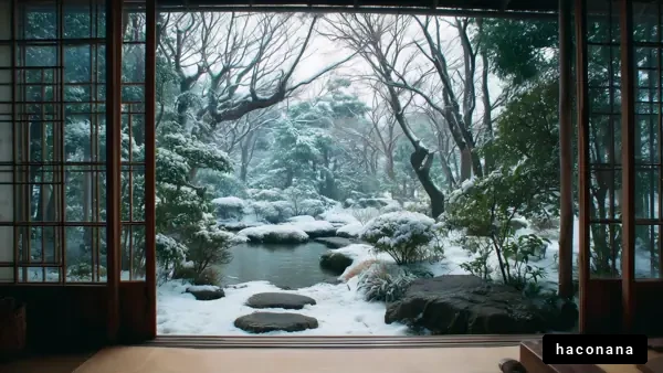 雪景色の日本庭園