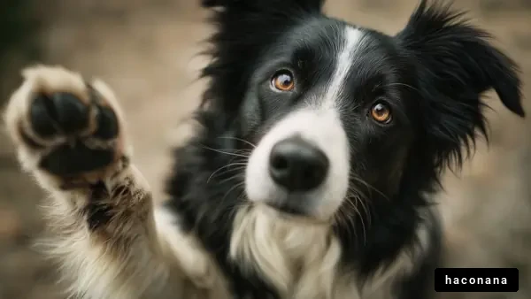 かわいい犬が手を挙げる