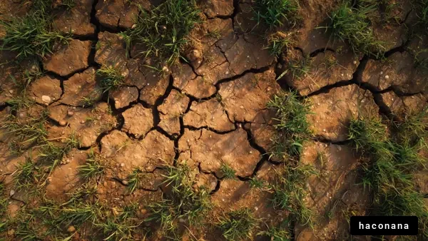 ひび割れた土と草