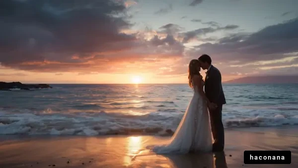 美しいビーチの夕日とカップル