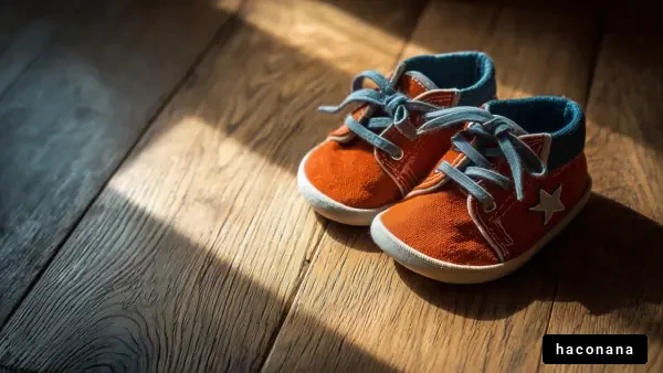 子供の靴が光に照らされて