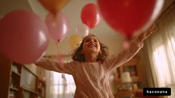 風船と遊ぶ子供の笑顔