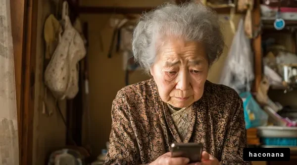 スマホを操作する高齢女性