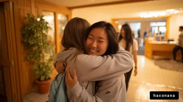 友達と抱き合うシーン