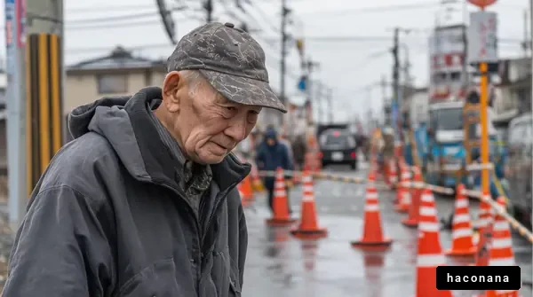 街中の長老と工事風景