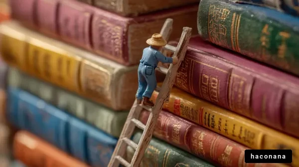 本の上に登る小人