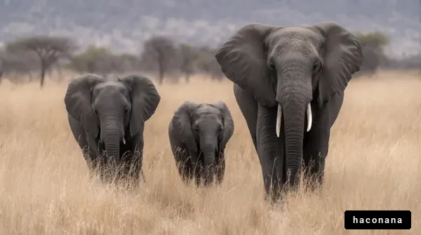草原を歩く象の家族