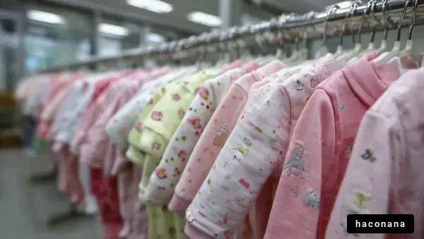 カラフルな子供服の列