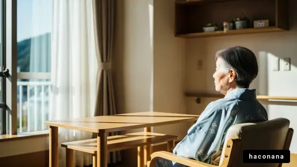 窓の外を見つめる高齢者