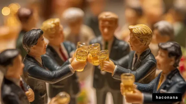 ミニチュアの乾杯シーン