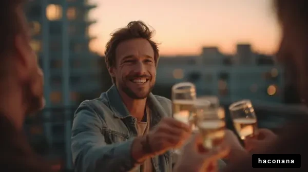夕暮れの乾杯シーン