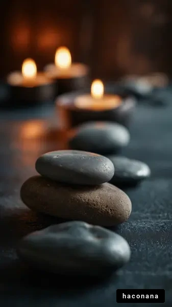 リラックスできるキャンドルと石