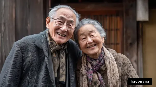 笑顔の老夫婦の写真