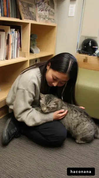 猫と触れ合う女性